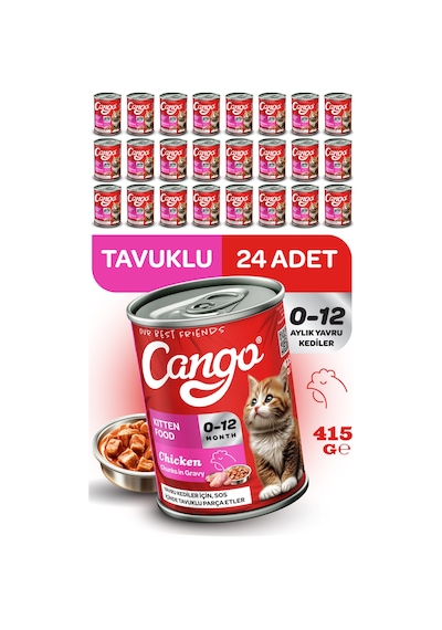 Cango Yavru Yaş Kedi Maması Tavuklu 415gr 24lü