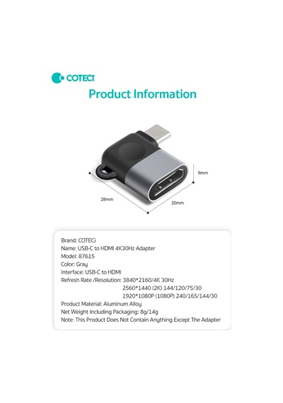 Mini Type-c To Hdmı Dönüştürücü Adaptör 4k 30hz Telefon Bilgisayar Tv Projeksiyon Görüntü Aktarıcı