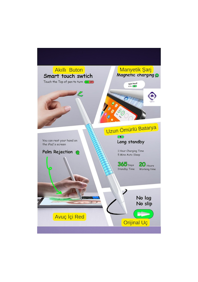 Apple Uyumlu iPad  11 İnç Pro 4. Nesil Manyetik Ve Kablosuz Şarj Olabilen Stylus Bluetooth Tablet Kalemi