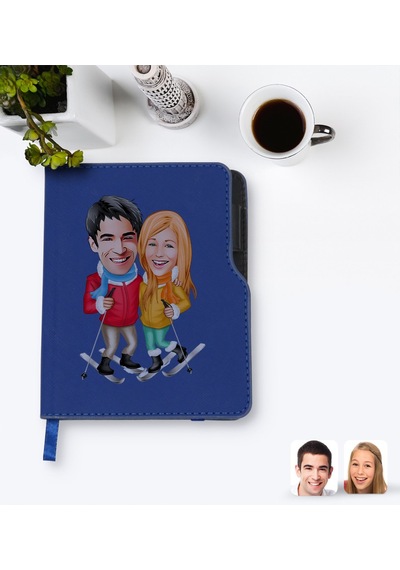Kişiye Özel Sevgililer Karikatürlü Lacivert Termo Deri Defter-107