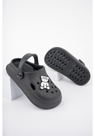 N Moda Unisex Çocuk Figürlü Sticker Sandalet-terlik Siyah