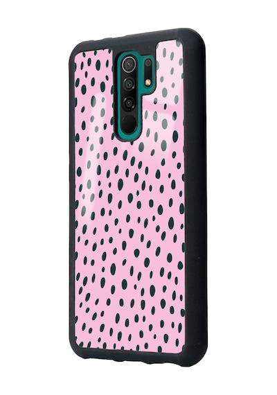 Xiaomi Redmi 9 Pembe Benek Tasarımlı Glossy Telefon Kılıfı Siyah