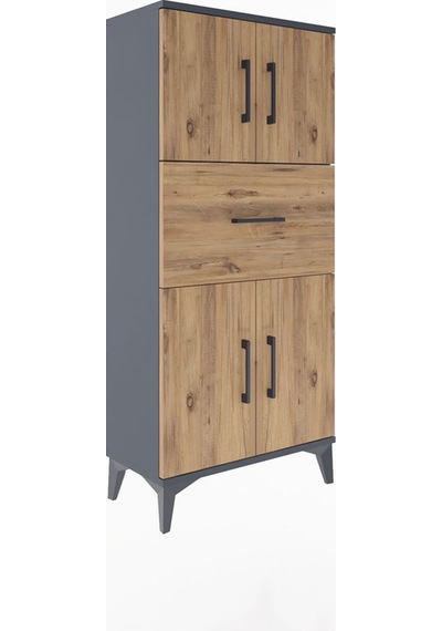 Arges Dolap Tek Raflı Tek Çekmeceli 4 Kapaklı 60x30x134 Antra... Antrasit