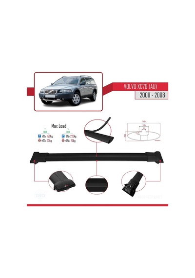 Volvo Xc70 Au 2000-2008 Arası İle Uyumlu Fly Model Ara Atkı Tavan Barı Siyah