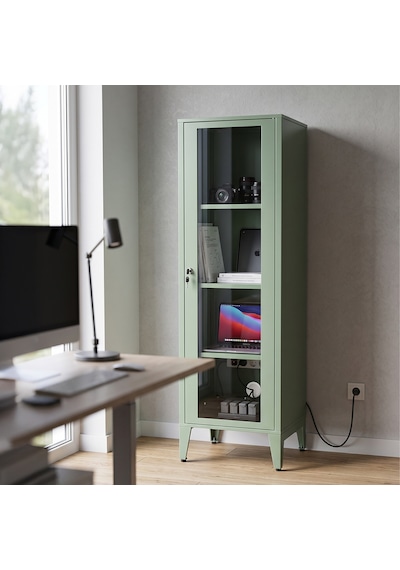 Alfafonet Ziglat Serisi Kilitli Metal Home Office Dolabı Cam Kapaklı Yeşil Ral 6018 450x1500x450 Mm