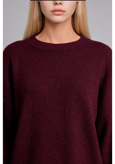 Defacto Oversıze Bisiklet Yaka Triko Bordo Kazak F3895ax26wnbr452 Bordo-br452