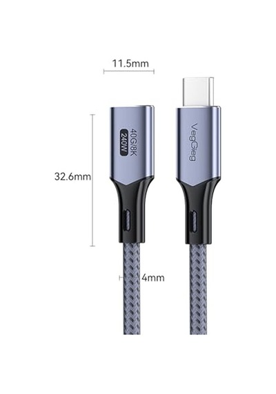 4.0 E-mark 240w 40gbps Thunderbolt 4 8k 60hz Type-c Uzatma Kablosu 1 Metre Diğer