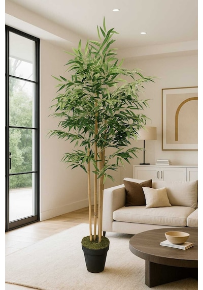 Yapay Ağaç Lüks Bambu Salon Bitkisi 6 Gövdeli 180 Cm Çok Renkli