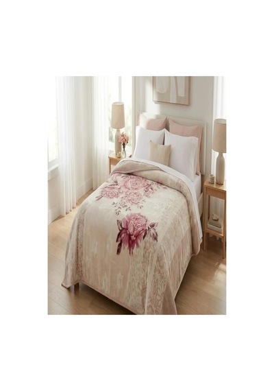 Çift Kişilik Baskılı Battaniye - 4 Kg Kalın Kışlık - 200x240 Cm Pudra