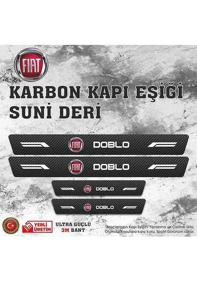 Fiat Doblo Uyumlu Deri Karbon Kapı Eşiği Koruyucu Bant 4 Adet
