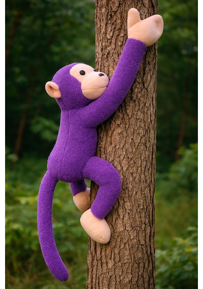 Elleri Yapışan Oyun Ve Uyku Arkadaşı Peluş Maymun Oyuncak Sarılan Maymun Mor Mor