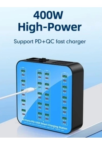 40 Portlu 400w Hızlı Şarj İstasyonu 20x Usb + 20x Type-c Pd Çıkışlı Şarj Cihazı