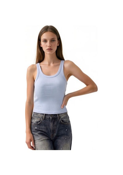 Hiccup Busem Kolsuz Ribanalı U Yaka Tank Top Bebek Mavisi