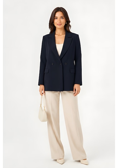 Lili Woman Kadın Kruvaze Lacivert Blazer Ceket Çift Düğmeli, Cep Kapaklı P.3982l