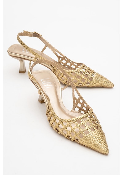 Luvishoes Luvi Shoes Heaven Altın Örme Arkası Açık Kadın Kısa Topuklu Ayakkabı Altın