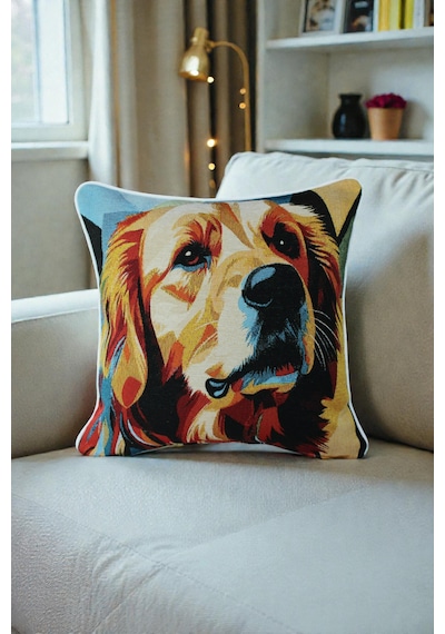 Kırlent Kılıfı Goblen Dokuma Kumaş - 45x45cm Çift Taraflı Biyeli Dekoratif Kırlent Kılıfı - Vs-444 Çok Renkli
