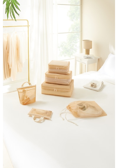 Ocean Home Textile 6'lı Bej Renk File Bavul İçi Düzenleyici Set Bej