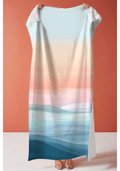 Deniz Manzaralı Modern Plaj Havlu Örtüsu - Pastel Ombre Marine Hızlı Kuruyan Mikrofiber Havlu Örtü Sedef Şafak