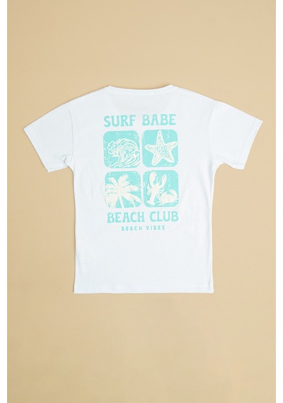 Fullamoda Surf Babe Yazı Baskılı Kız Çocuk Tişört Beyaz