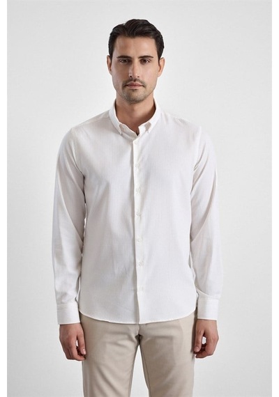 Süvari Ekru Slim Düğmeli Yaka Casual Gömlek Gm1008400366-bj1
