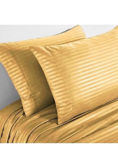 Evlen Home Line Pamuklu Nevresim Takımı 4 Parça Çizgili Saten Nevresim Seti Otel Nevresim Gold