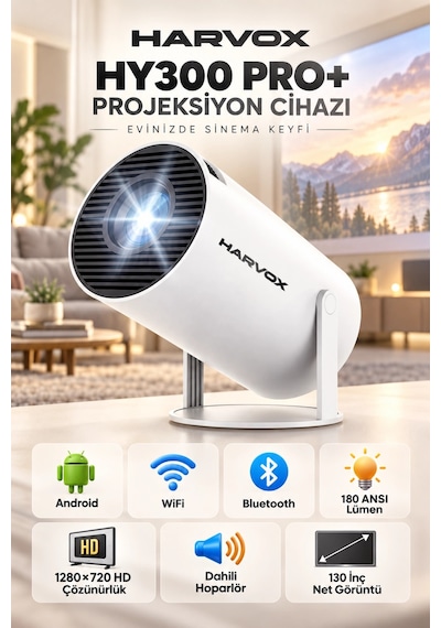Harvox Hy300 Pro Ultra Hd Taşınabilir Mini Projeksiyon Cihazı Döner Başlıklı Akıllı Ev Sinema Siste