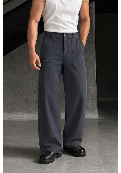 Tarz Cool Erkek Baggy Fit Old Money Cep Detaylı Pantolon Füme