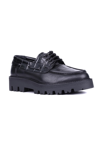 Shoetyle - Siyah Hakiki Deri Croco Desen Bağcıklı Erkek Günlük Ayakkabı 115-k512-1370 Deri Siyah