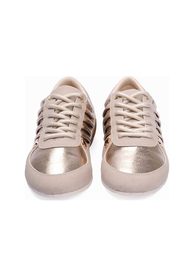 Kadın Süet Sneaker Gold Metalik Detaylı Günlük Spor Ayakkabı Telora Bej Gold Altın