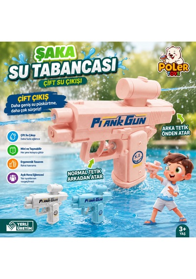 Çift Su Çıkışlı Şaka Su Tabancası Eğlenceyi İkiye Katlayan Mini Su Püskürtme Oyuncağı Pembe