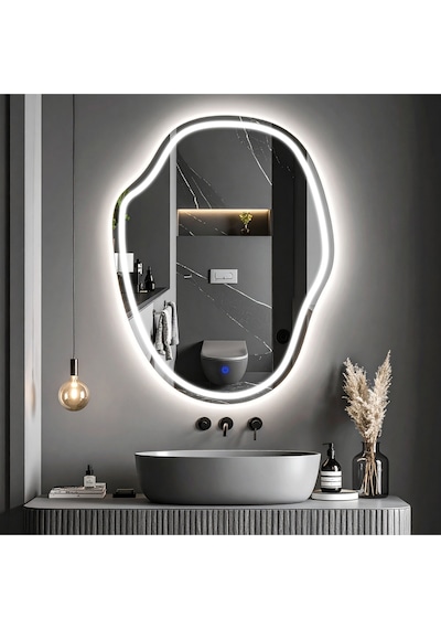 Zelvora Beyaz Led'li Lazer Kumlamalı Lavabo & Banyo Aynası Dokunmatik Sensörlü 100 X 75 Cm