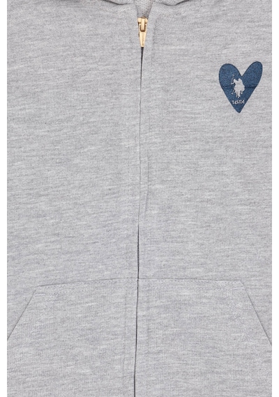 U.S. Polo Assn. Kız Çocuk Açık Gri Melanj Fermuarlı Basic Sweatshirt 50296390-VR091