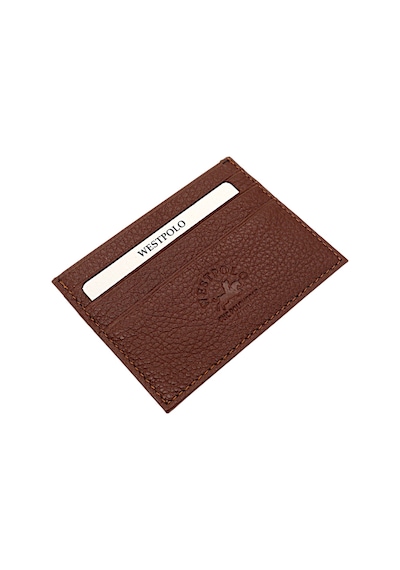 Westpolo Hakiki Deri Slim İnce Unisex Kartlık - Taba Taba