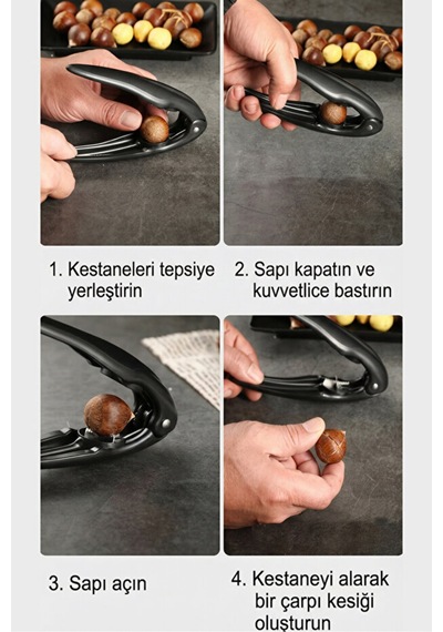 Plastik Pratik Yaylı 2 Si 1 Arada Kestane Çizici Ve Ceviz Kıracağı Çelik Siyah