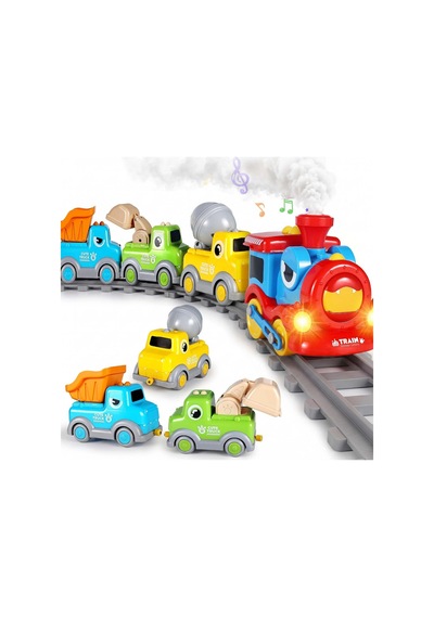 Buhar Çıkaran Işıklı Ve Sesli Şantiye Tren Seti - 17 Parça Manyetik Bağlantılı Eğitici Oyuncak İş Makineleri