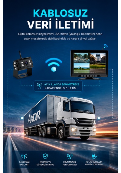 10'' Inç Monitörlü 4 Kameralı Tır Kamyon Otobüs Servis İçin Kablosuz Araç Seti