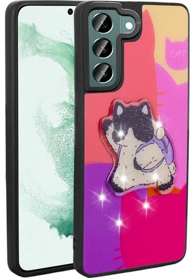 Galaxy S22 Kılıf Parlayan Kabartmalı İkonik Figürlü Zore Amas Silikon Kapak Mor