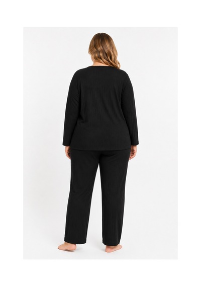 Sleeproom Büyük Beden Kadın Kaşkorse Mevsimlik Siyah Pijama Takımı