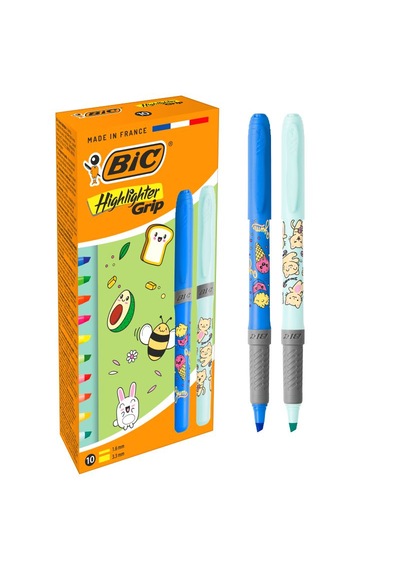Bıc Marking Highlighter Grip Kawaii Desenli Fosforlu Kalem 10'lu Set Çok Renkli