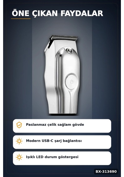 Paslanmaz Çelik 3 Taraklı Kablosuz Saç Sakal Düzeltici Tıraş Makinesi Seti Bx-313690