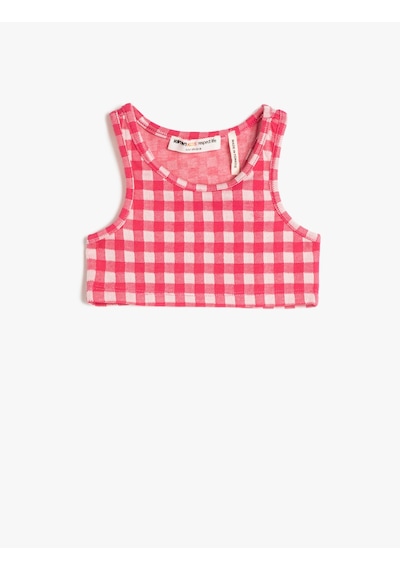 Koton Crop Atlet Kolsuz Yuvarlak Yaka Pamuk Karışımlı Fuşya Ekose 3skg30068ak Fuşya Ekoseli