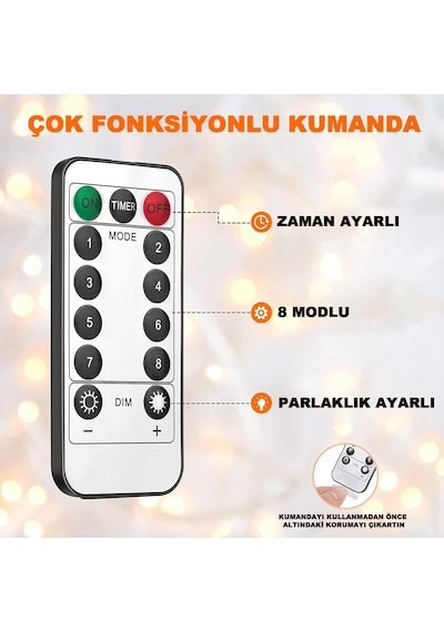 3x3 Metre Peri Led Kumandalı Perde Asma Kancalı Peri Led Yılbaşı Led Gün Işığı Led Işık 8 Modlu Standart