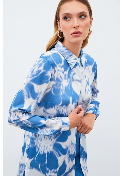 Sateen Desenli Gömlek - Mavi-134932 Mavi