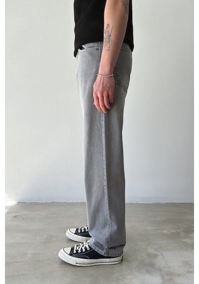 Flaw Çizgili Regular Jean-29105 Gri