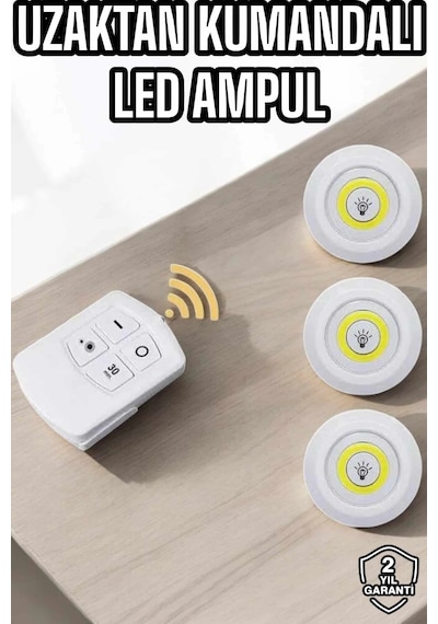 Led Lamba 3'lü Uzaktan Kumandalı Yapışkanlı Beyaz Işık Çok Renkli 51544352