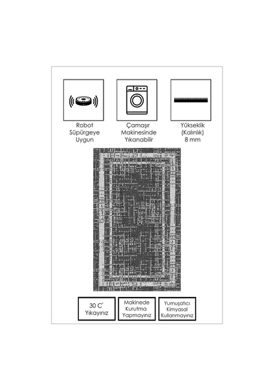 West Home Dijital Baskı Yıkanabilir Kaymaz Taban Salon Halısı Mutfak Halısı Yolluk Wh 487 Black