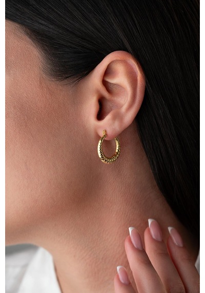 925 Ayar Gümüş Gold Rengi Çizgili Model 20 Mm Şarnel Küpe Gold