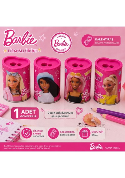 Bakgelal Lisanslı Barbie Metal Kalemtraş Hazneli Tekli Çocuk Okul Kırtasiye Kalem Açacağı - 9077831578214