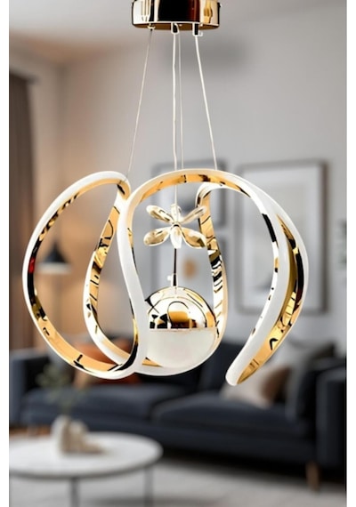 Damla Tek Toplu Taçlı Ledli Gold 3 Renk Ledli - Led Avize Aydınlatma Altın
