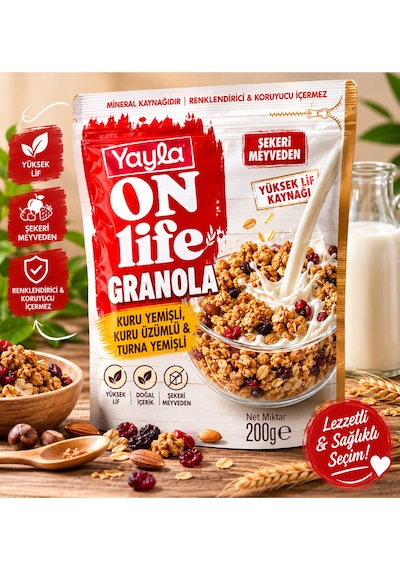 Yayla On Life Granola Kuruyemişli & Kuru Üzümlü 200 Gr Sağlıklı Kahvaltılık Granola